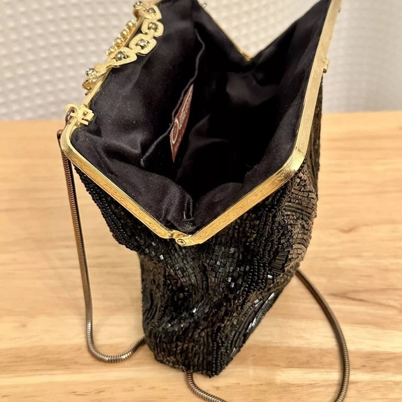 Vintage Walborg Black Beaded Evening Bag Clutch Purse Chain Strap Made in Macau - Picture 11 of 16